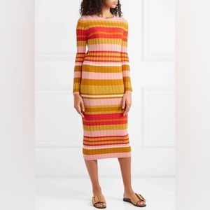 Stine Goya Jeanne Metallic Striped Ribbed-knit Midi Dress In Pink.